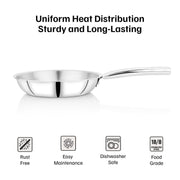 Vinod Claro Heavy Gauge Stainless Steel [Plain ] Fry Pan with 1.5 mm Thickness 20 cm