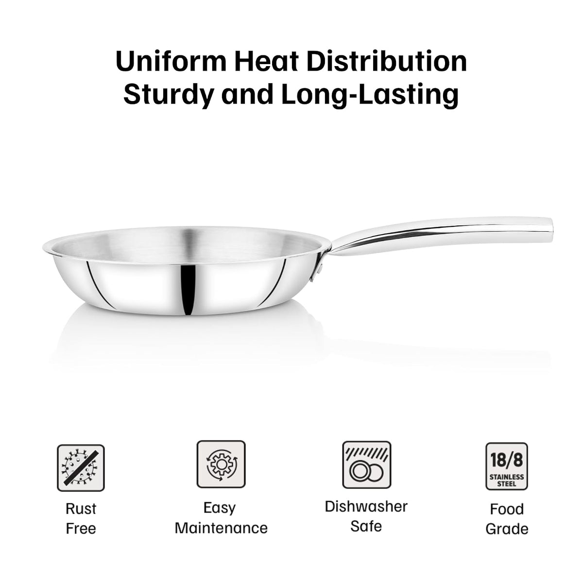 Vinod Claro Heavy Gauge Stainless Steel [Plain ] Fry Pan with 1.5 mm Thickness 20 cm