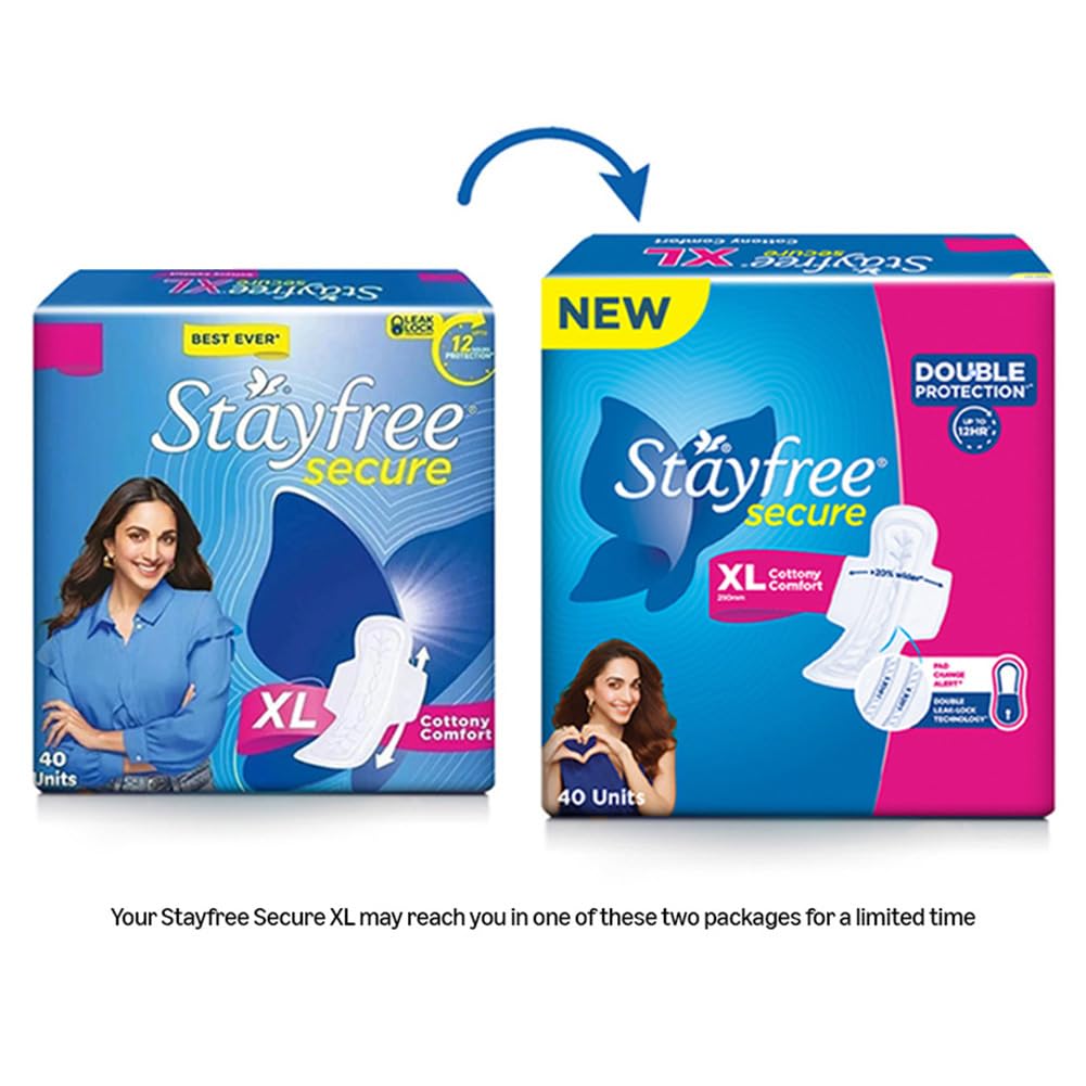 Stayfree Secure XL Sanitary Pads For Women| 40 Pads | Cottony Soft Cover | Up to 12 Hours Protection | Odour Control System