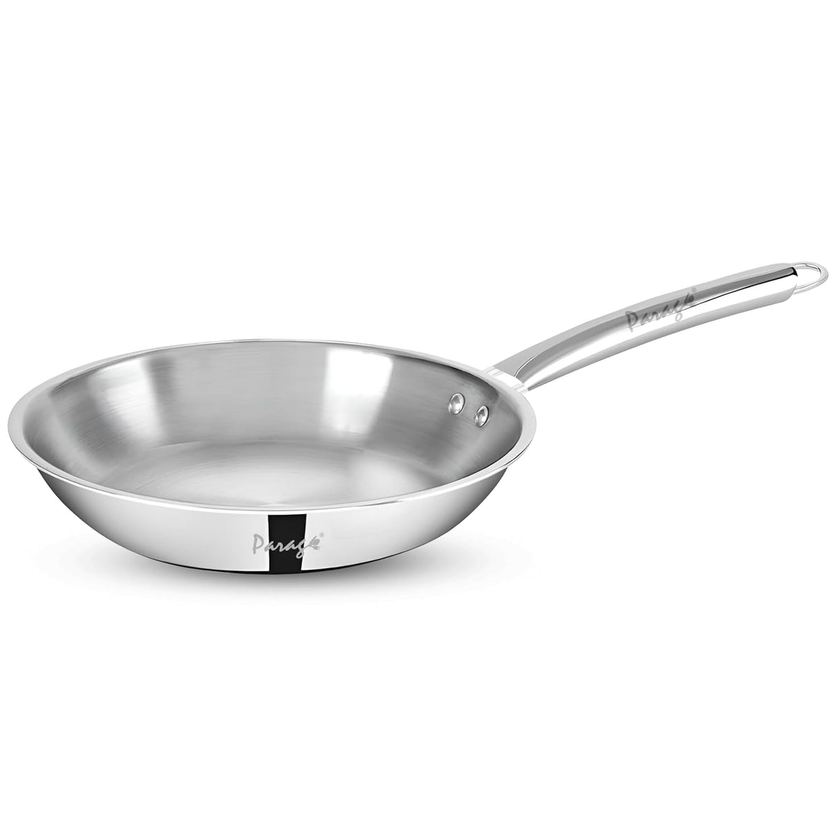 Parage Triply Stainless Steel Fry Pan 24cm | Heavy Bottom Steel Pan for Tempering, Frying | Induction & Gas Friendly | Stay-Cool Handle | Tripure Series | Scratch Resistant | 5 Years Warranty