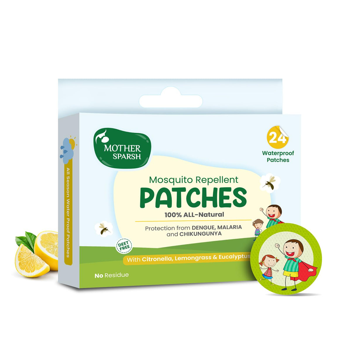 Mother Sparsh Baby Pack – Natural Mosquito Patches (24 pcs) + Milky Soft Baby Face Cream (50g) + Natural Liquid Cleanser (175ml) – 12hr Protection, Moisturizing, Gentle Cleaning