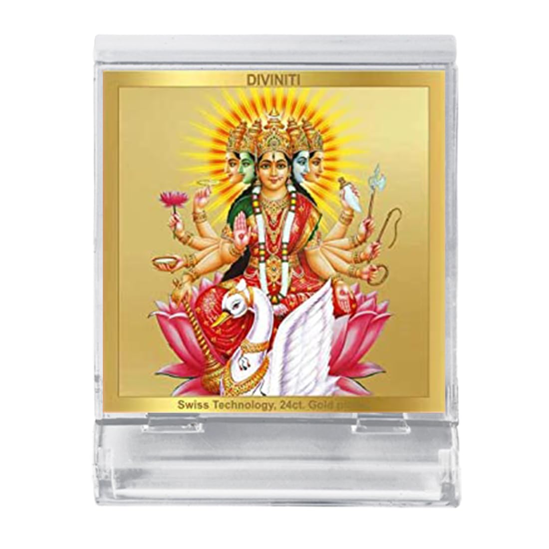 DIVINITI 24K Gold Plated Religious Car Dashboard Frame | Premium God Idol Frame for Car, Home Mandir & Office Table | Spiritual Gift, Decorative Showpiece | Gayatri - 2