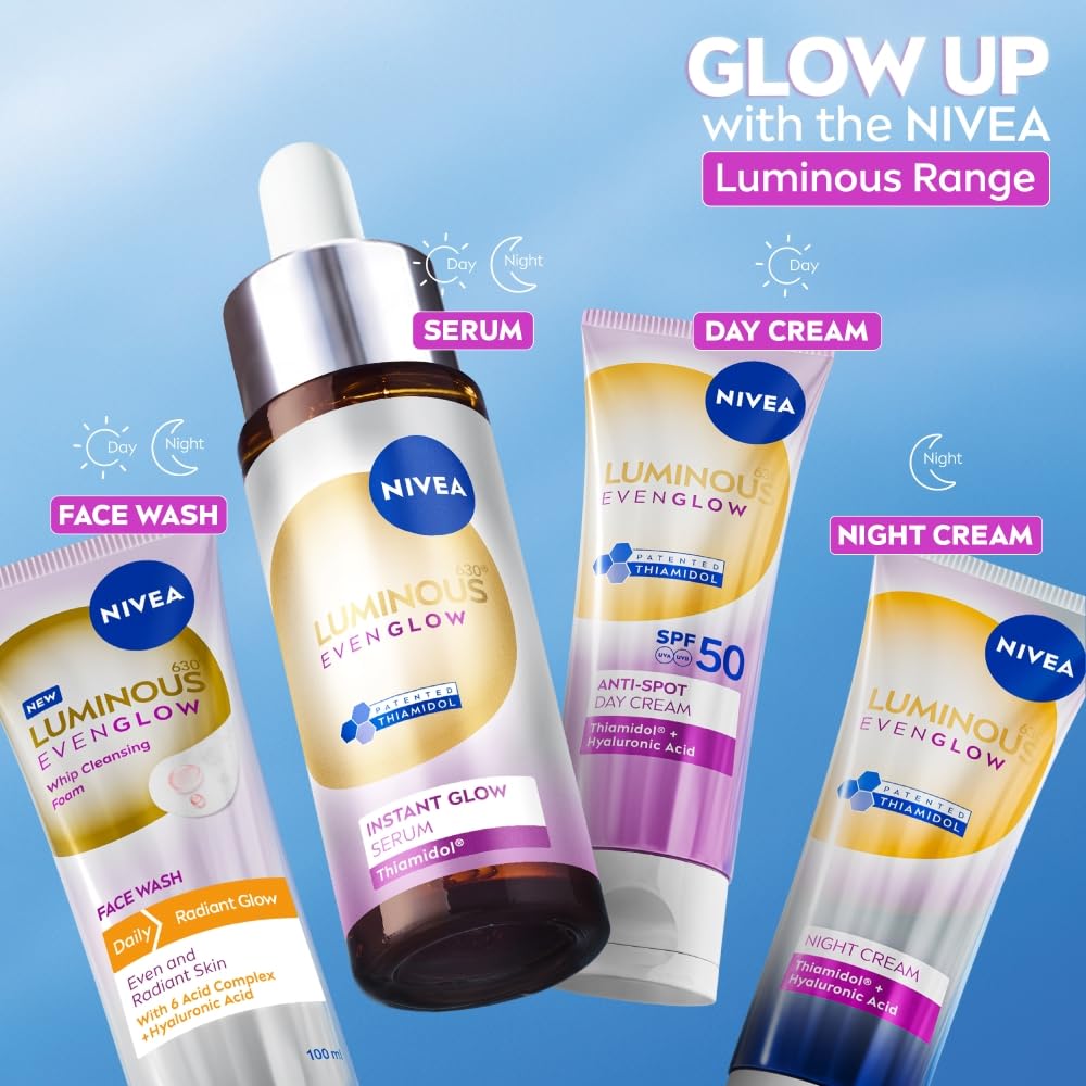 NIVEA Luminous Vitamin C - Whip Foaming Face Wash for Brightness & Radiant Glow, 100 ml | Cleanses, Brightens, Unclogs Pores & Hydrates | Removes Make Up | For oily, dry & sensitive skin | Men & women