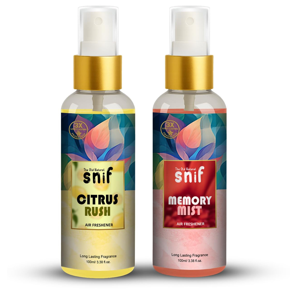 The Old Natural Snif Memory Mist & Citrus Rush Air Freshener Spray – 100ml | Uplifting Floral Aroma, Natural Air Freshener for Home, Office & Car Pack of 2 - Combo