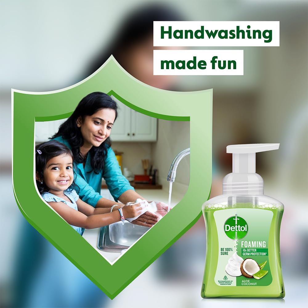 Dettol Foaming Handwash Pump + Refill Combo, Aloe Coconut (250ml + 200ml) Pack of 2 | Rich Foam | Moisturizing Hand Wash | Soft on Hands
