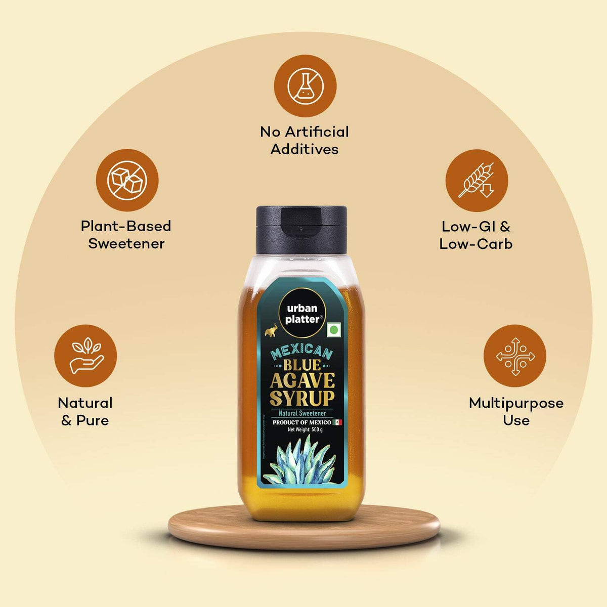 Urban Platter Mexican Blue Agave Syrup,500g (Plant-Based Sweetener, Refined Sugar Alternative, Easy to Mix in Hot & Cold Recipes)
