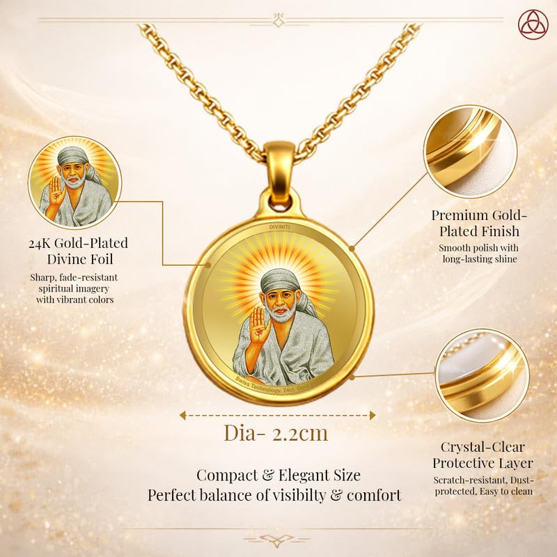 DIVINITI 24K Gold Plated Double-Sided Religious Pendant with Premium Gift Box, Spiritual Locket for Men & Women, Devotional Jewellery for Gifting & Everyday Wear | Sai Baba & Om-1