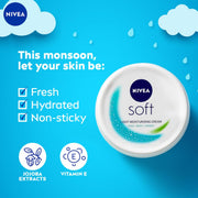 NIVEA Soft Light Moisturizer for Face, Hand & Body, Non-Greasy Cream with Vitamin E & Jojoba Oil for Instant Hydration