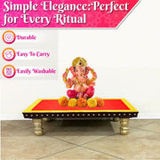 Bhakti Lehar Red Velvet Pooja Cloth | Aasan for God Idol Sitting, Mandir Shelf, Puja Chowki Table and Home Temple Decoration - Pack of 1 (10 x 30 Inch)