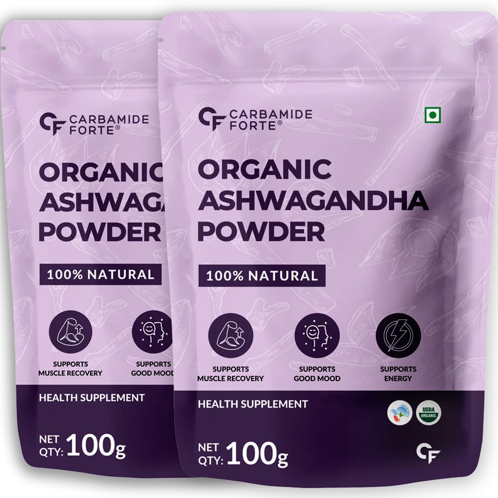 Carbamide Forte CF 100% Organic Ashwagandha Powder - Withania Somnifera - USDA Certified Organic Ashwagandha for Vitality, Strength & Stress Management - 100g Veg Powder (Pack of 2)