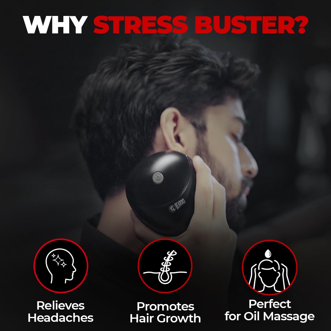 Beardo Stress Buster Electric Scalp Massager | Hair & Head Massager For Scalp with 3 Speed Modes | 120 mins Runtime | Type-C Charging | Detachable & Washable Heads | Scalp massager for Hair Growth