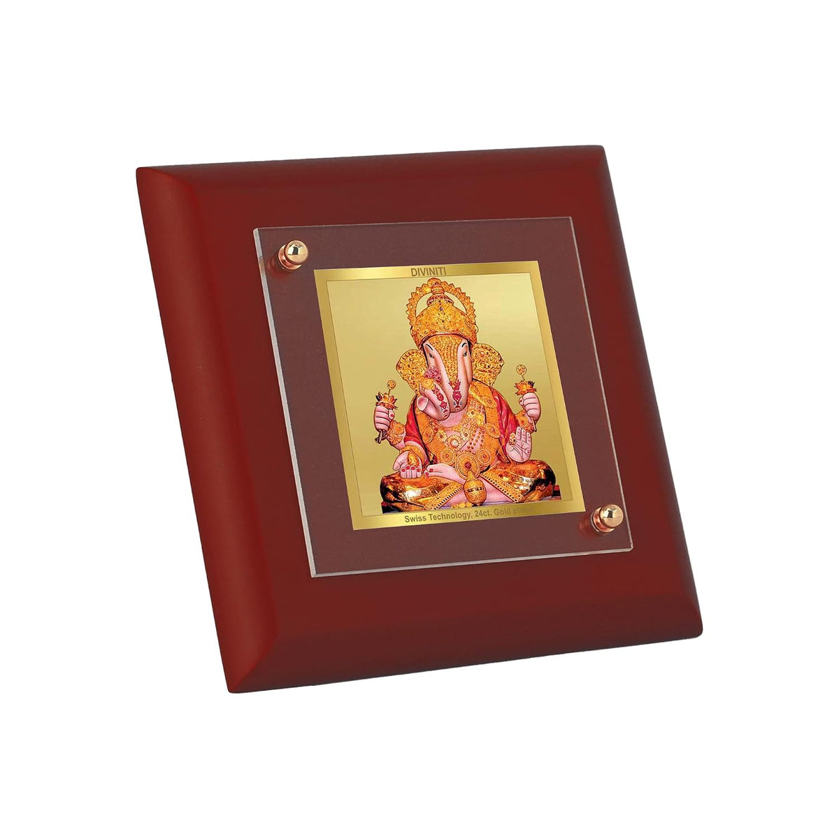 DIVINITI Dagadusheth Ganpati Ji 24K Gold Plated MDF Photo Frame|Premium Religious Table Top Frame for Home, Office & Prayer Room|Luxury Spiritual Gift Item for Housewarming Gifting|10 x 10 CM