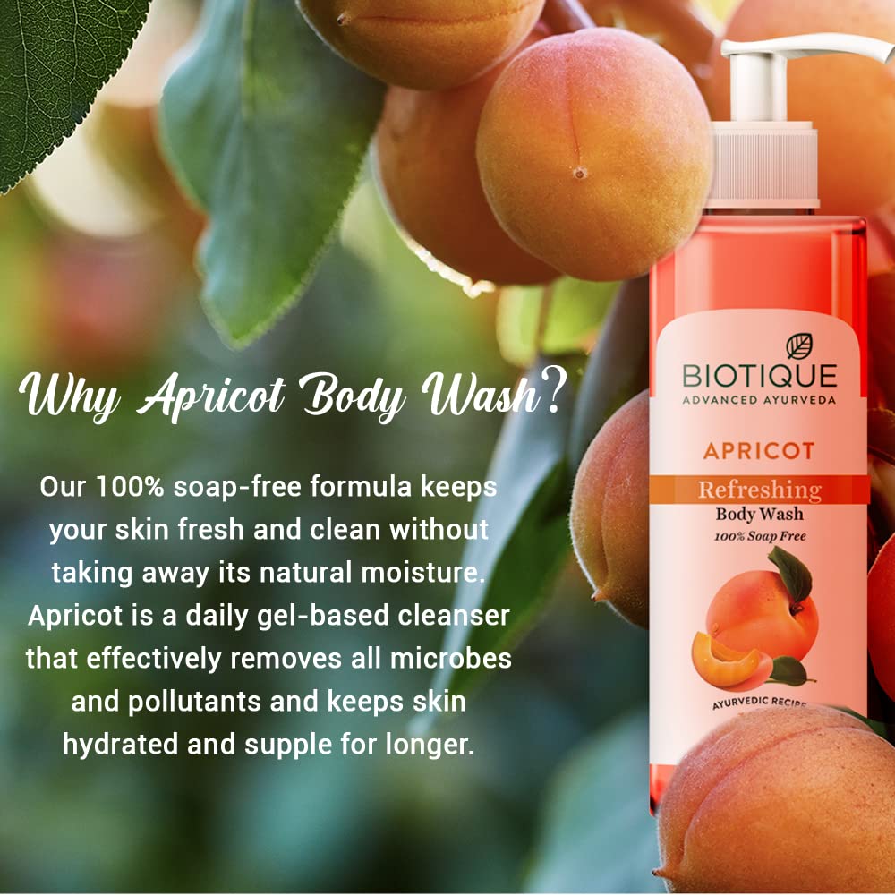 Biotique Apricot Refreshing Body Wash | Keeps Skin Fresh and Clean | Brightens Skin and Reducing Dark Spots | 100% Botanical Extracts | Suitable for All Skin Types | 200ml (Pack of 2)