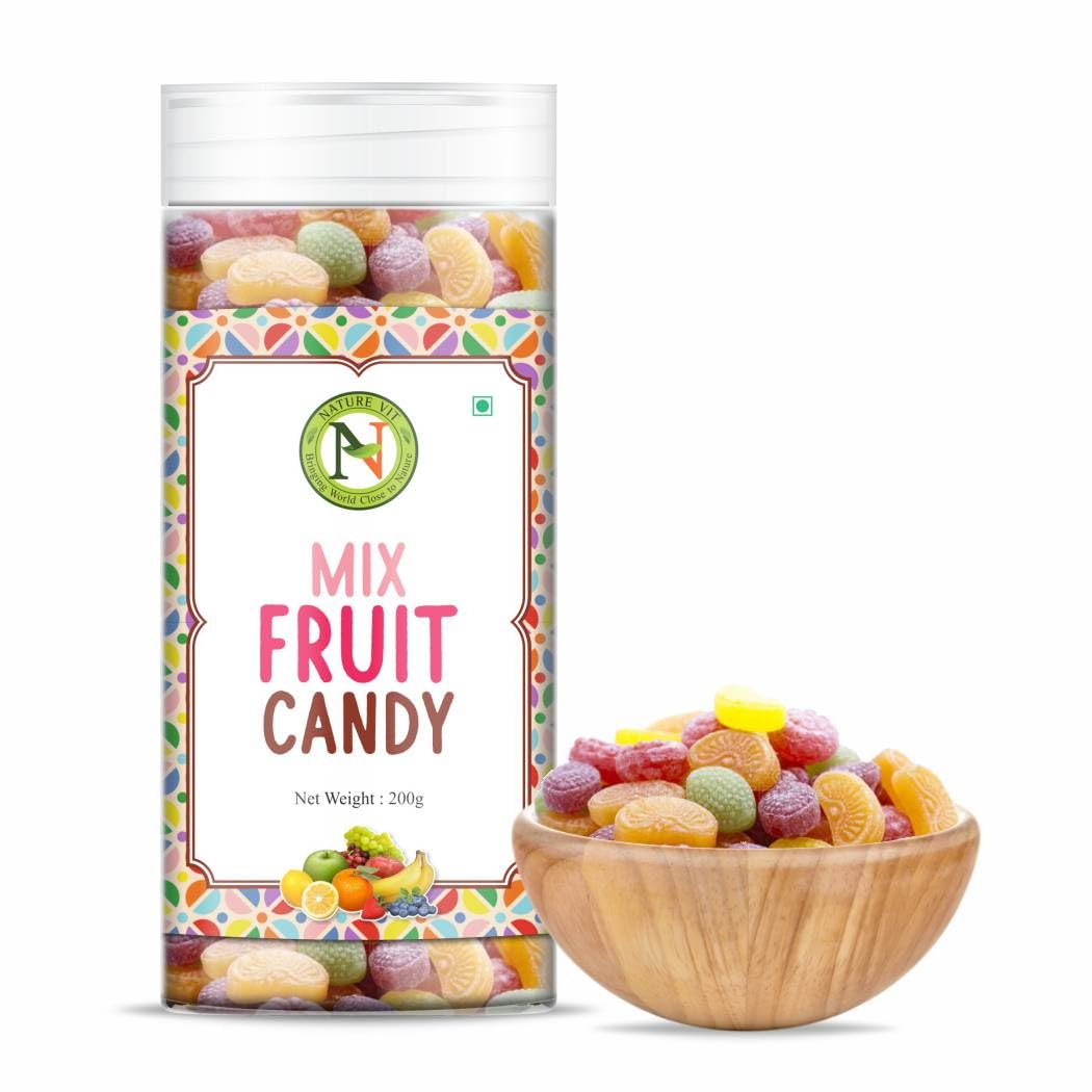 NatureVit Mix Fruit Candy, 200g | Khatti-Meethi Goli Assorted Flavours (Orange, Lemon, Litchi, Paan, Black Pepper) Mouth Freshener Candy