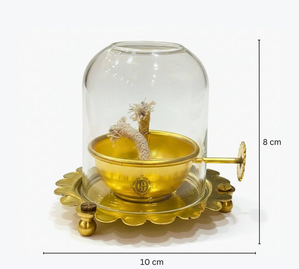 DSH Brass Akhand Diya with Adjustable Bati for Puja Decorative Brass & Glass Oil Lamp with Screw Lever Lantern Diya with Glass Cover for Prayers Home Decor and Diwali Festive Gifts. (Small)
