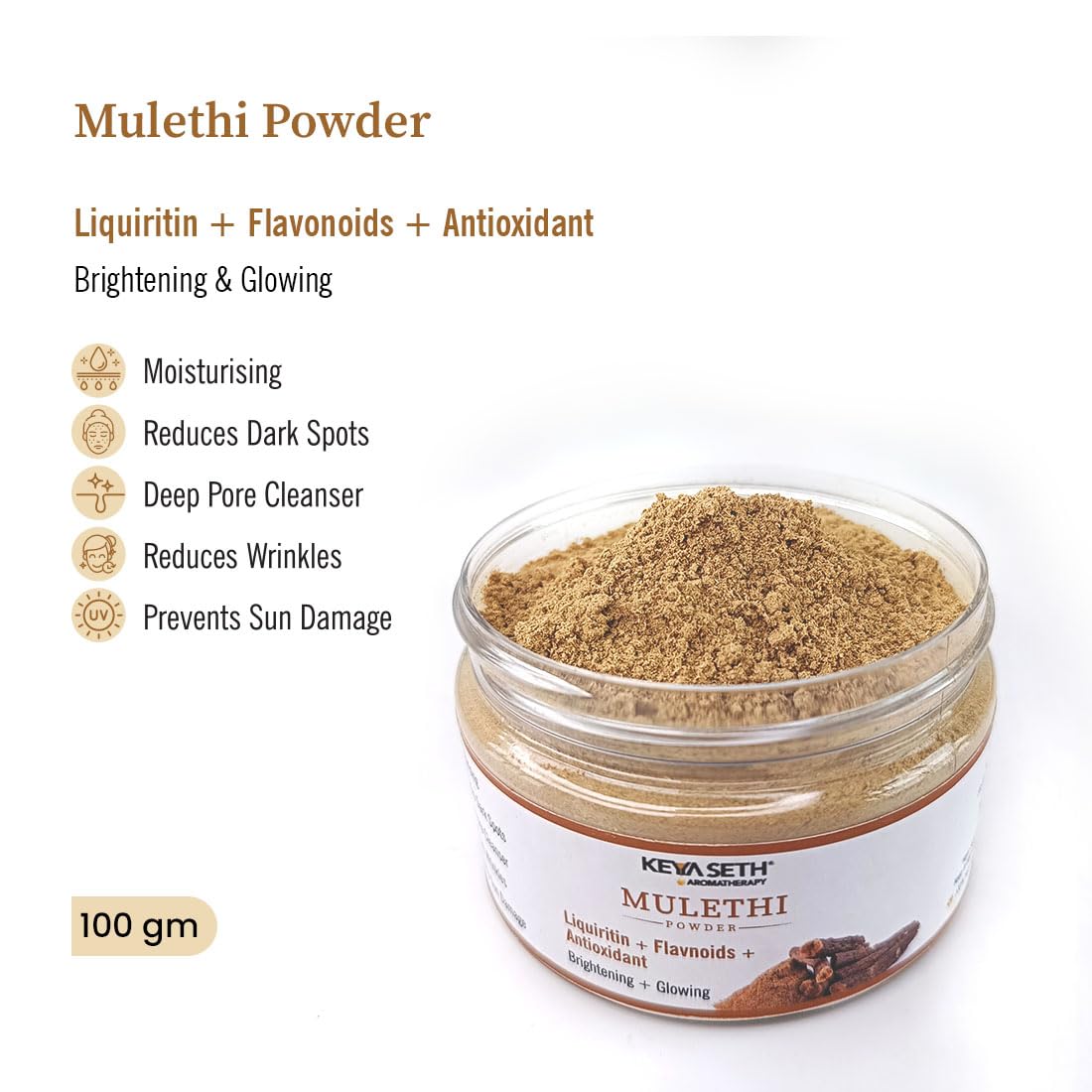 KEYA SETH AROMATHERAPY Mulethi Powder Face Pack for Women & Men, Brightening + Glowing Skin Yastimadhu 100gm