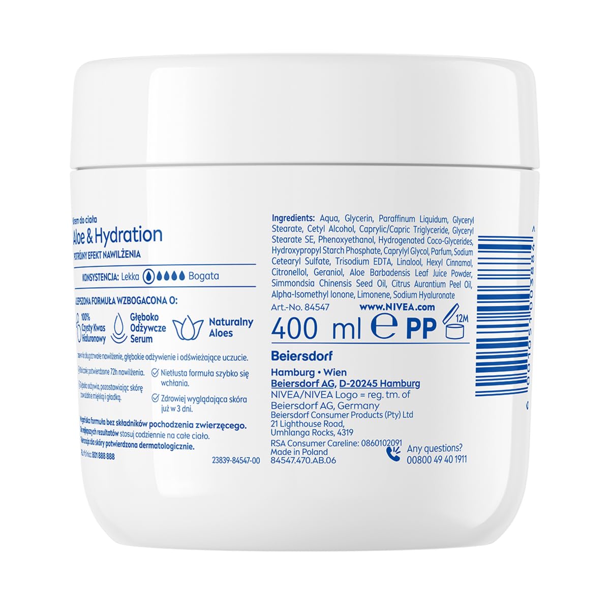 NIVEA Aloe & Hydration Body Cream with Aloe Vera and Deep Moisture Serum, 48H Moisturisation, Non-Greasy Formula for Normal to Dry Skin, 400 ml