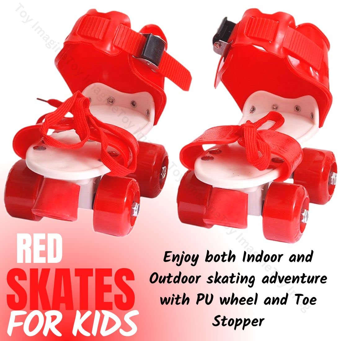 Toy Imagine® Roller Inline Skates for Kids | Adjustable Size Skating Shoes with Front Brake | 4 Pu Wheels | Skates for Boys & Girls Age 4-8 | Kids Roller Skates for School Sports(Red)