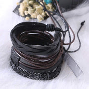 Shining Diva Fashion Multicolour Genuine Leather Stylish Bracelets for Men and Boys-(9870b, Set of 4)