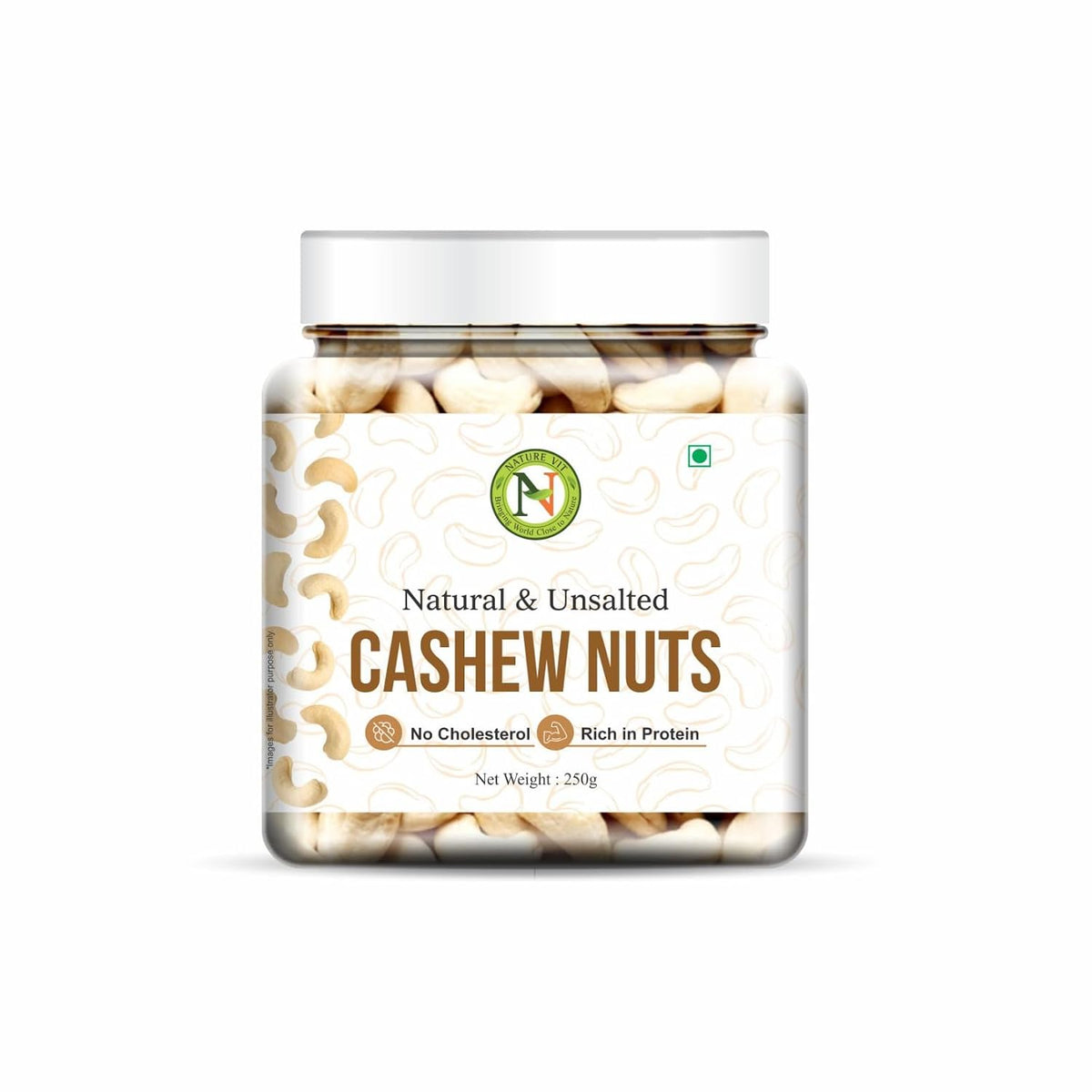 NatureVit Cashew Nuts Unsalted 250g | Premium Whole Kaju | Natural Healthy Snack | Rich in Protein & Minerals