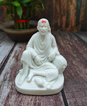 SHINDE EXPORTS shirdi saibaba Idol Marble/saibaba Idol for car Dashboard 11 cm (White Lacquered dwarkamai)
