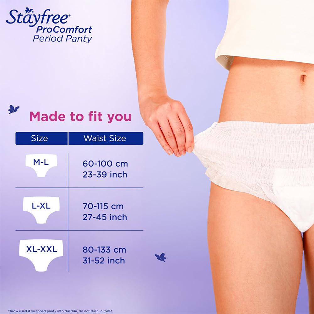 Stayfree ProComfort Period Panty for Women | Disposable Period Pants Pack of 5, XL - XXL | Air Soft Cover | 360° Leakage Protection for Heavy Flow | Snug Fit | Odour Control