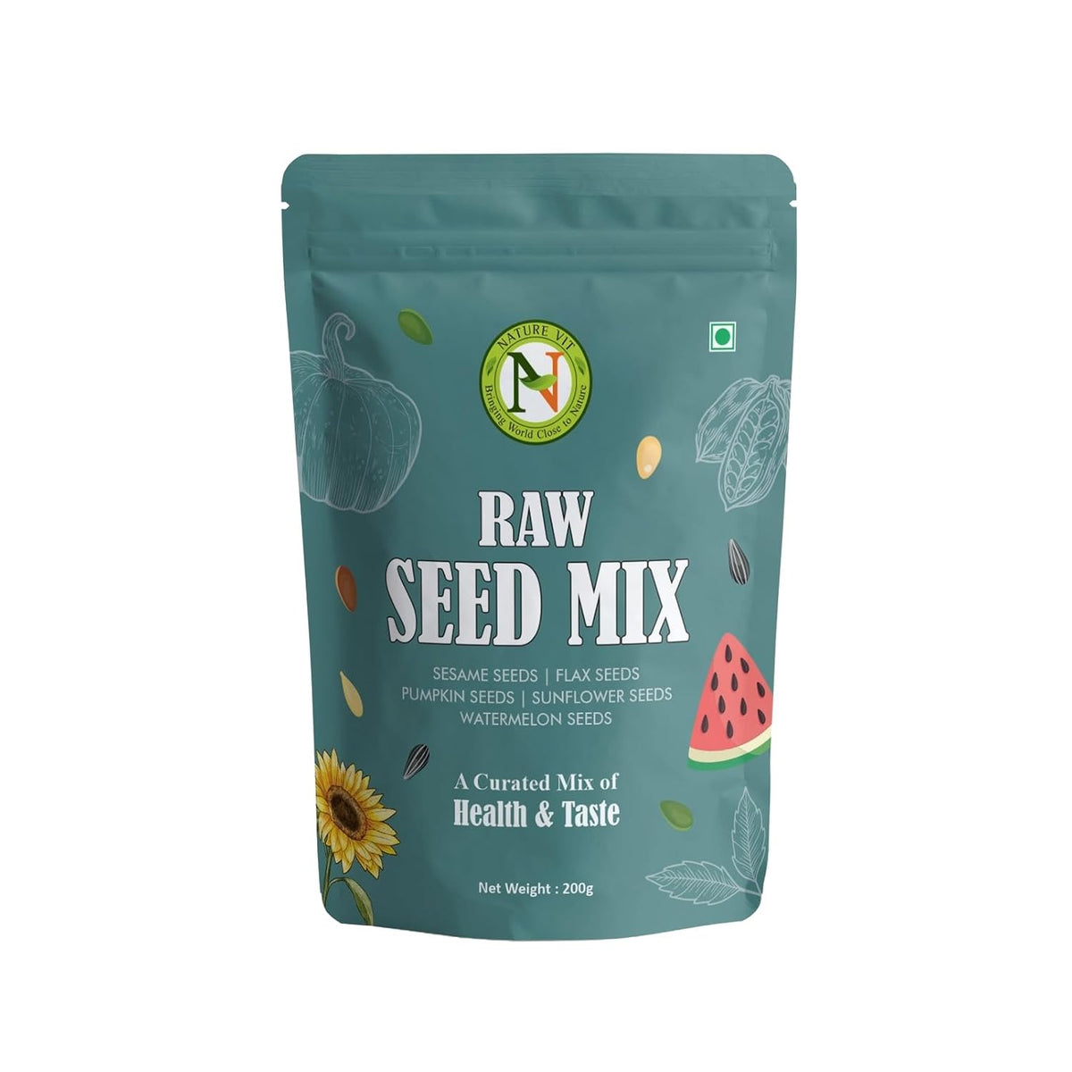 NatureVit Raw Seeds Mix, 1kg | 5-in-1 | Sunflower, Pumpkin, Flax, Watermelon & Sesame Seeds | Healthy Snacking with 100% Natural and Clean Ingredients