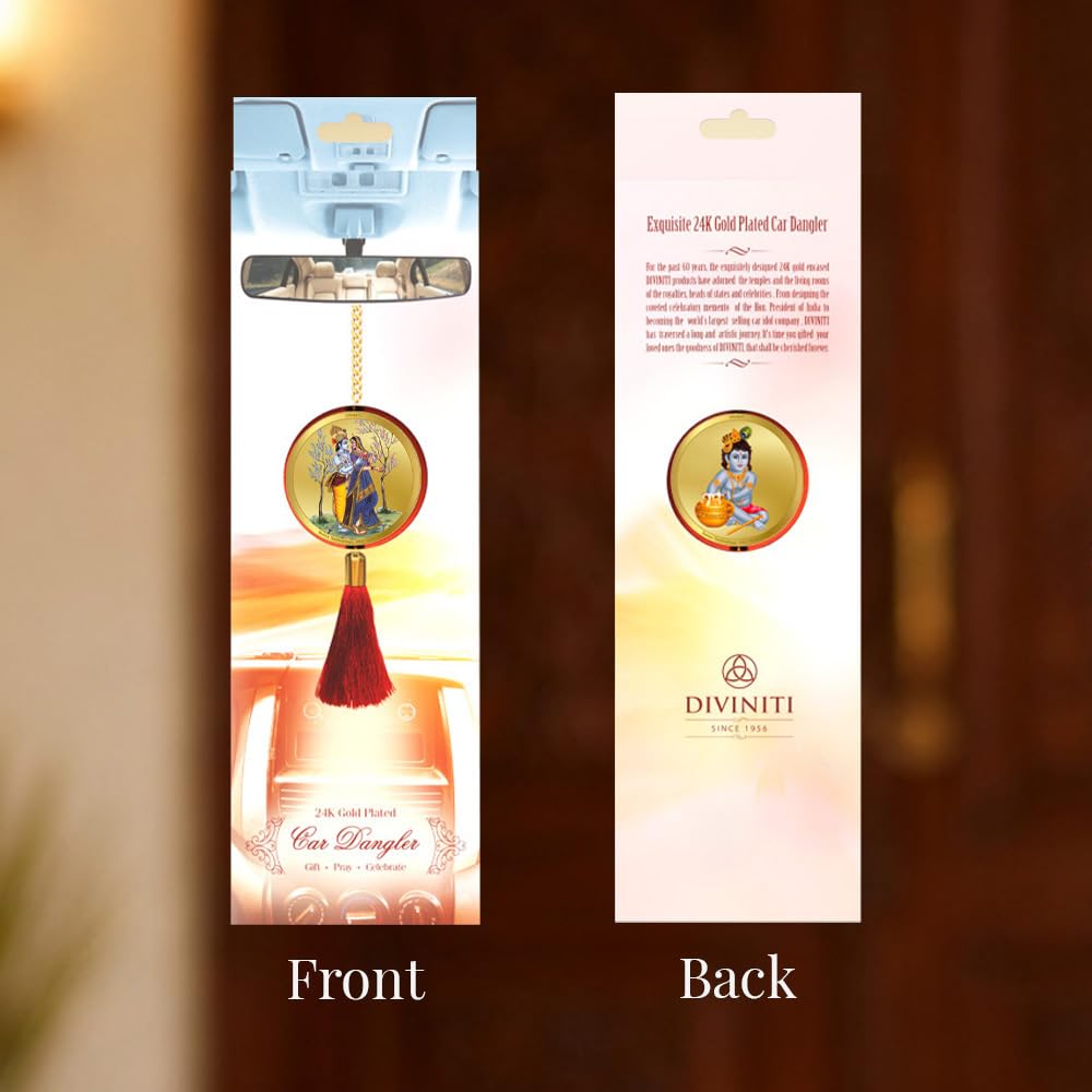 Diviniti 24K Gold Plated Radha Krishna & Bal Gopal Double Sided Hanging for Home Entrance Door, Vastu Spiritual Decor, Religious Hanging, Love, Blessings & Positive Energy Gift Item
