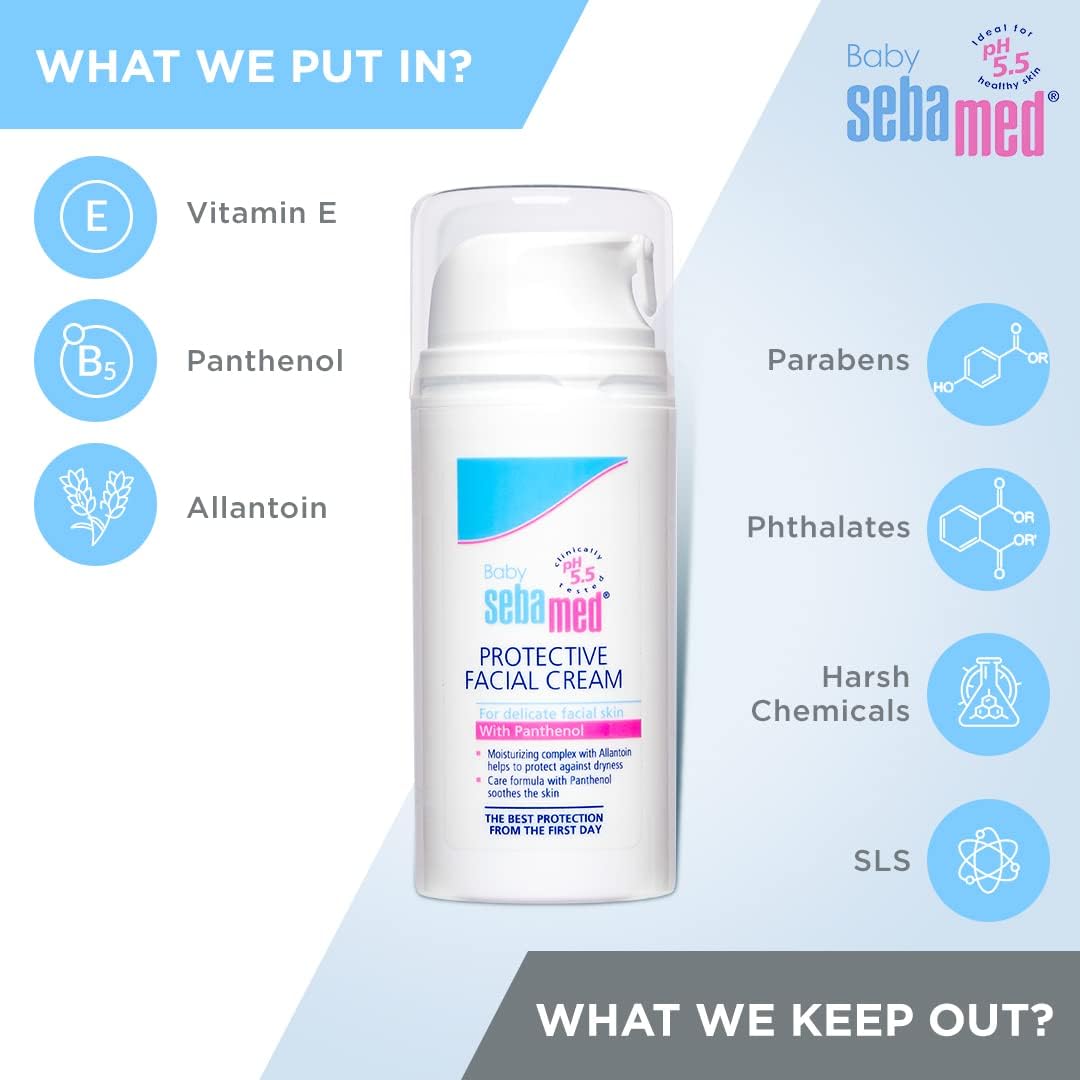 Sebamed Baby Protective Facial Cream | pH 5.5 | Baby Face Cream | Vitamin E for Soft Skin | Ideal for Salivary Rashes | 100ml