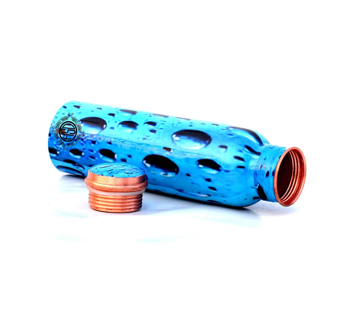 DSH Copper Bottles for Water Printed with Art Work, Travelling Purpose Bottles, Yoga Ayurveda Healing, 1000 ML (Design SM 7)