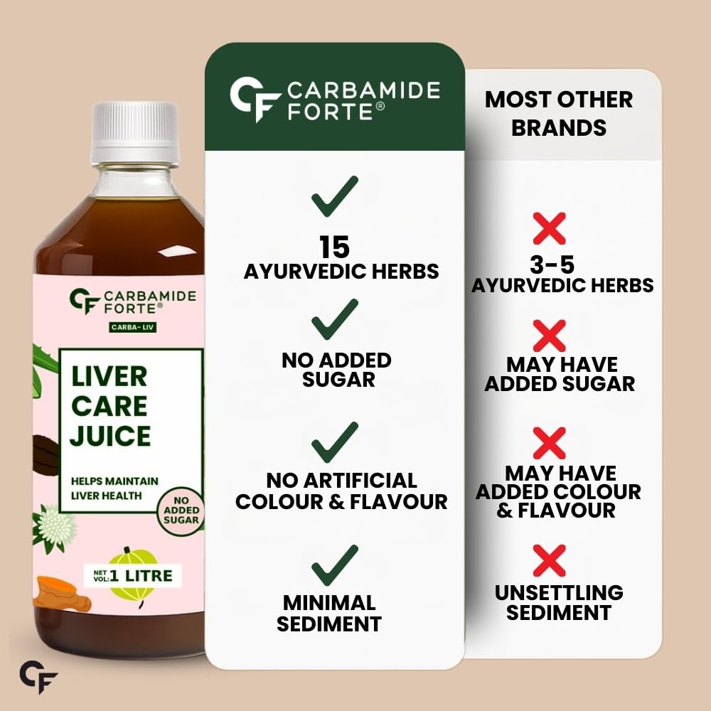 Carbamide Forte Ayurvedic Liver Care Juice - 1L | Herbal Liver Detox Supplement | Antioxidant-Rich Formula with 15 Ayurvedic Herbs | No Added Sugar & Artificial Colour