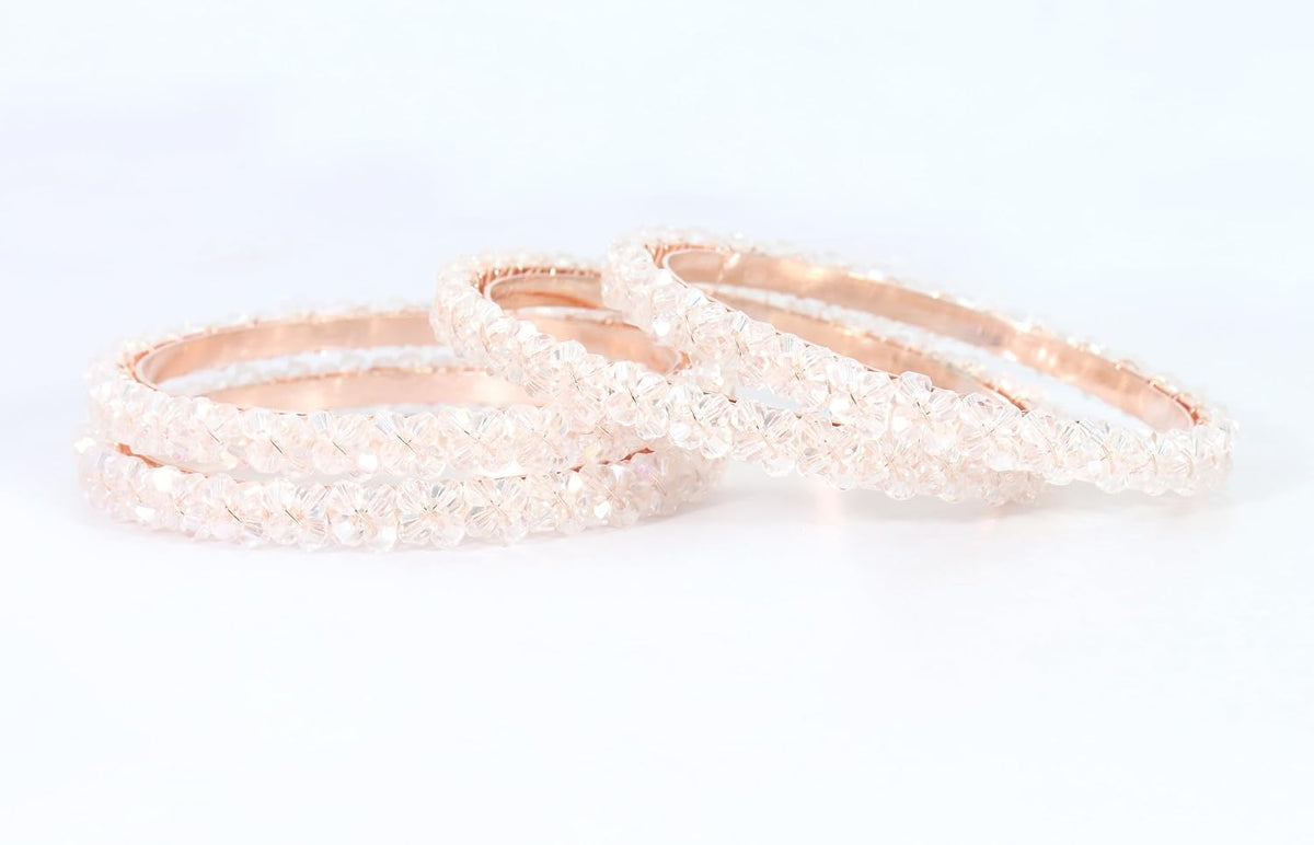 NMII Traditional Pearls Alloy Metal Bangles For Women and Girls | Stylish Women's Bangles Bracelet | White Moti Bangles Set | Trendy Bangles For Wedding, Party, Function, Daily- Set of 4
