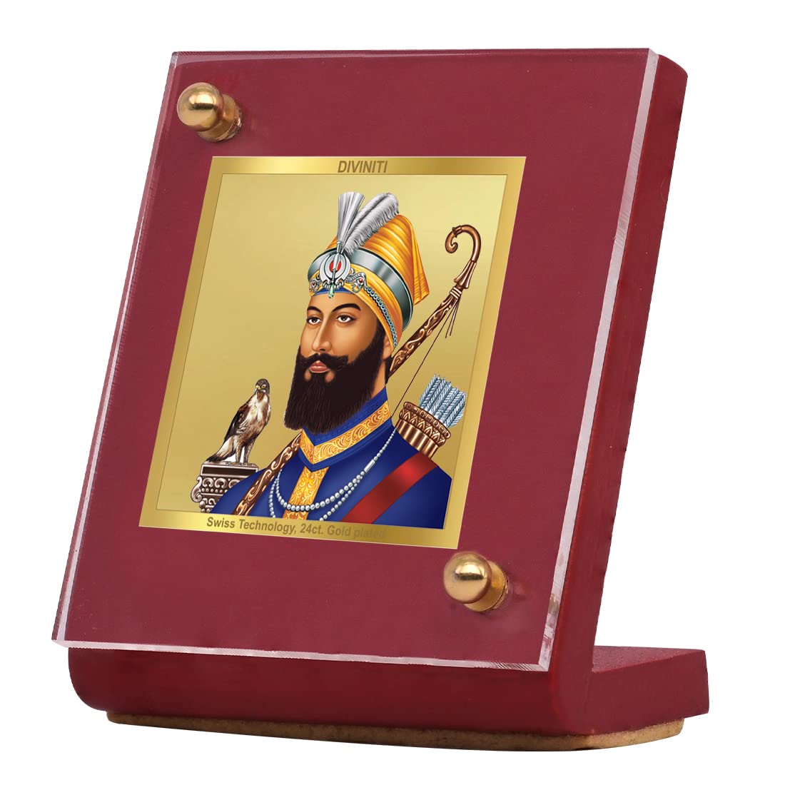 DIVINITI 24K Gold Plated Religious Car Dashboard Frame | Premium God Idol Frame for Car, Home Mandir & Office Table | Spiritual Gift, Decorative Showpiece | Guru Gobind Singh