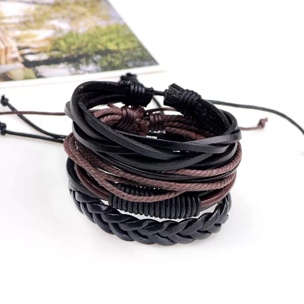 Shining Diva Fashion Multicolour Genuine Leather Stylish Bracelets for Men and Boys-(9870b, Set of 4)