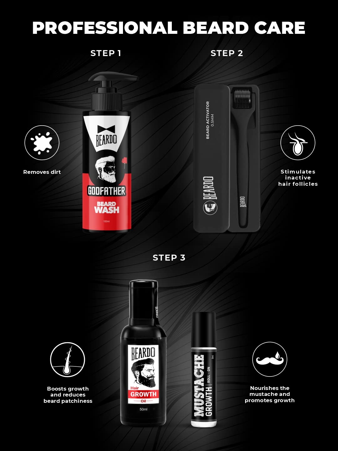 Beardo Mustache Growth Roll On 8 ml | Stimulates Hair follicles | Boosts Mustache Hair Growth | Goodness of Almond & Coconut Oil | Easy to use Roll on