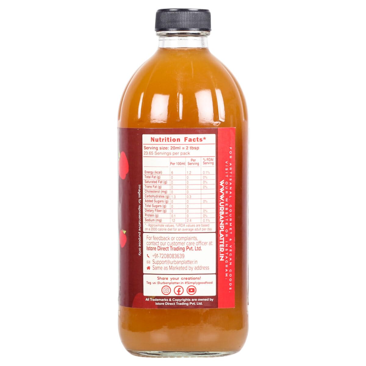 Urban Platter Apple Cider Vinegar with Mother, 473ml (Raw, Unfiltered and with The Mother)
