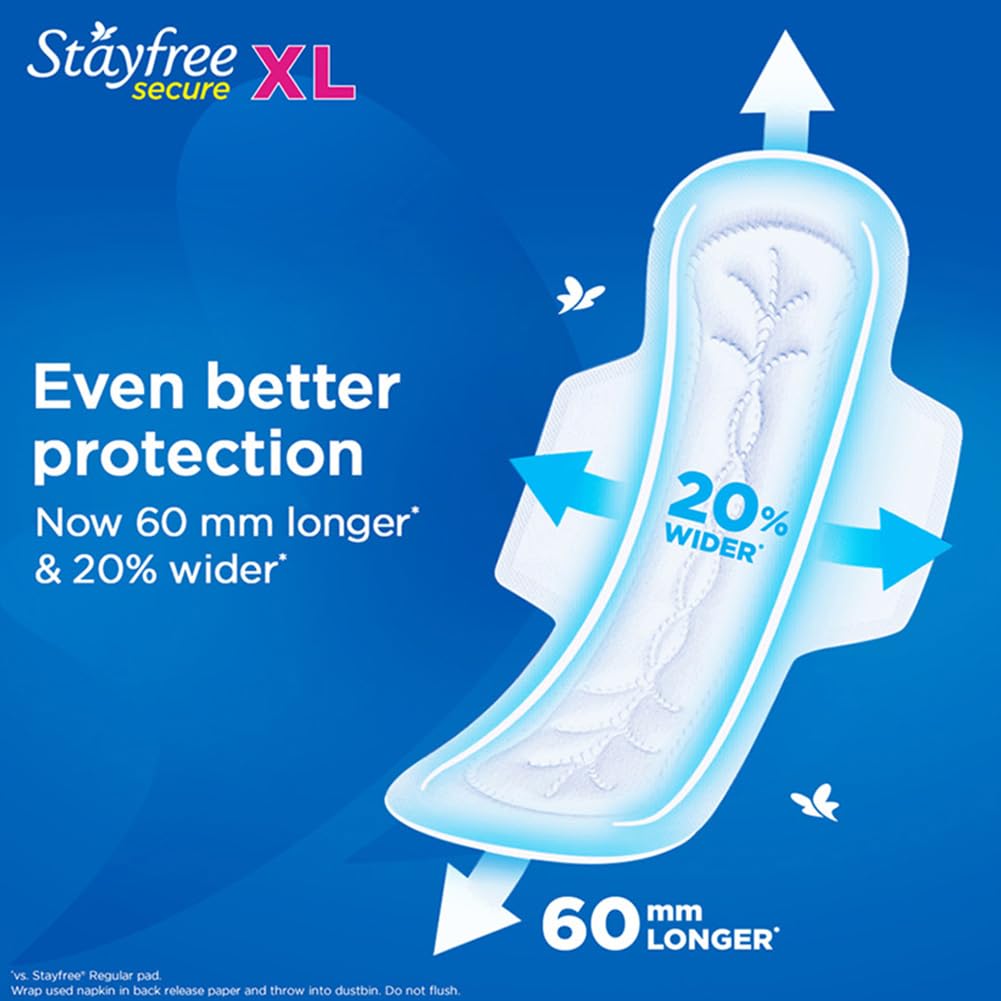 Stayfree Secure xl | Combo packs 98 Pads | Cottony Soft Sanitary Pads for Women | with Leak Lock Technology | Odour Control | Absorbs Up to 100% fluid | Up to 12 Hours of Protection
