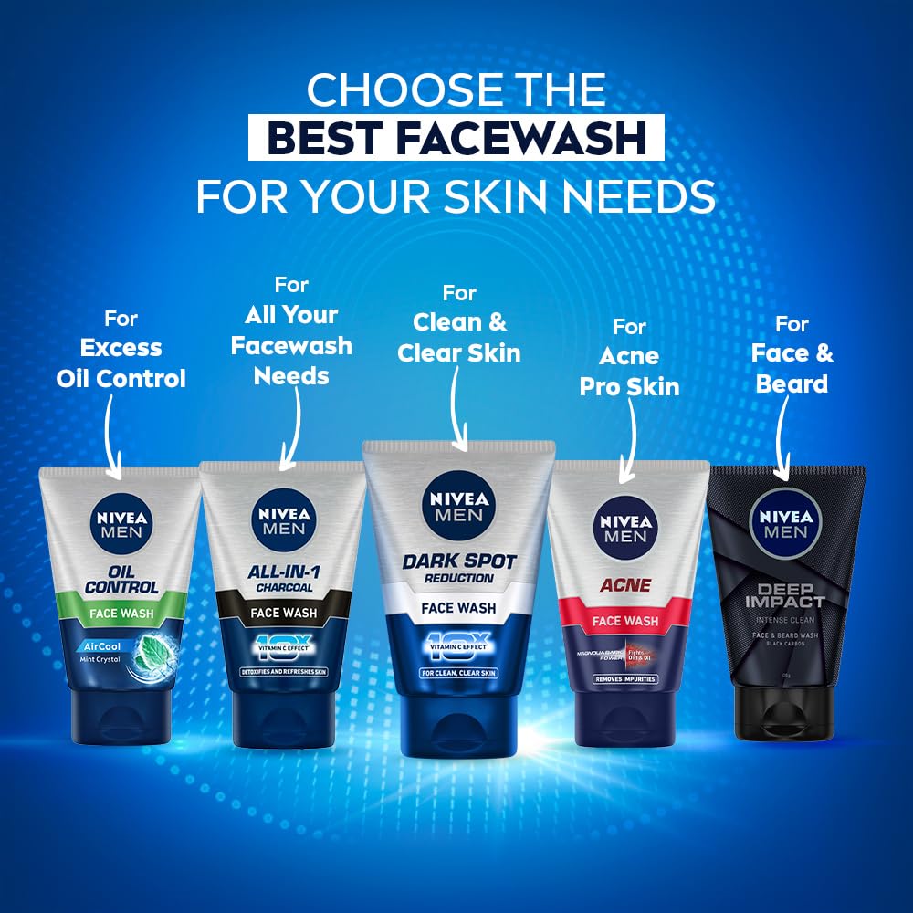 NIVEA MEN Oil Control Face Wash 100 g | With Magnolia Bark Extracts for 12 Hr Oil Control in Summer | 10 X Vitamin C Effect for Radiant Skin | For Oily Skin