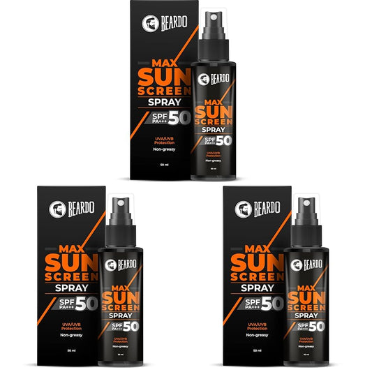 Beardo Max Sunscreen SPF 50 & PA+++ Spray for Men | Non-greasy Sunscreen for Men | Easy Application Sunscreen Spray | Sunscreen For Oily Skin | UVA UVB Protection | 50ml (Pack of 3)