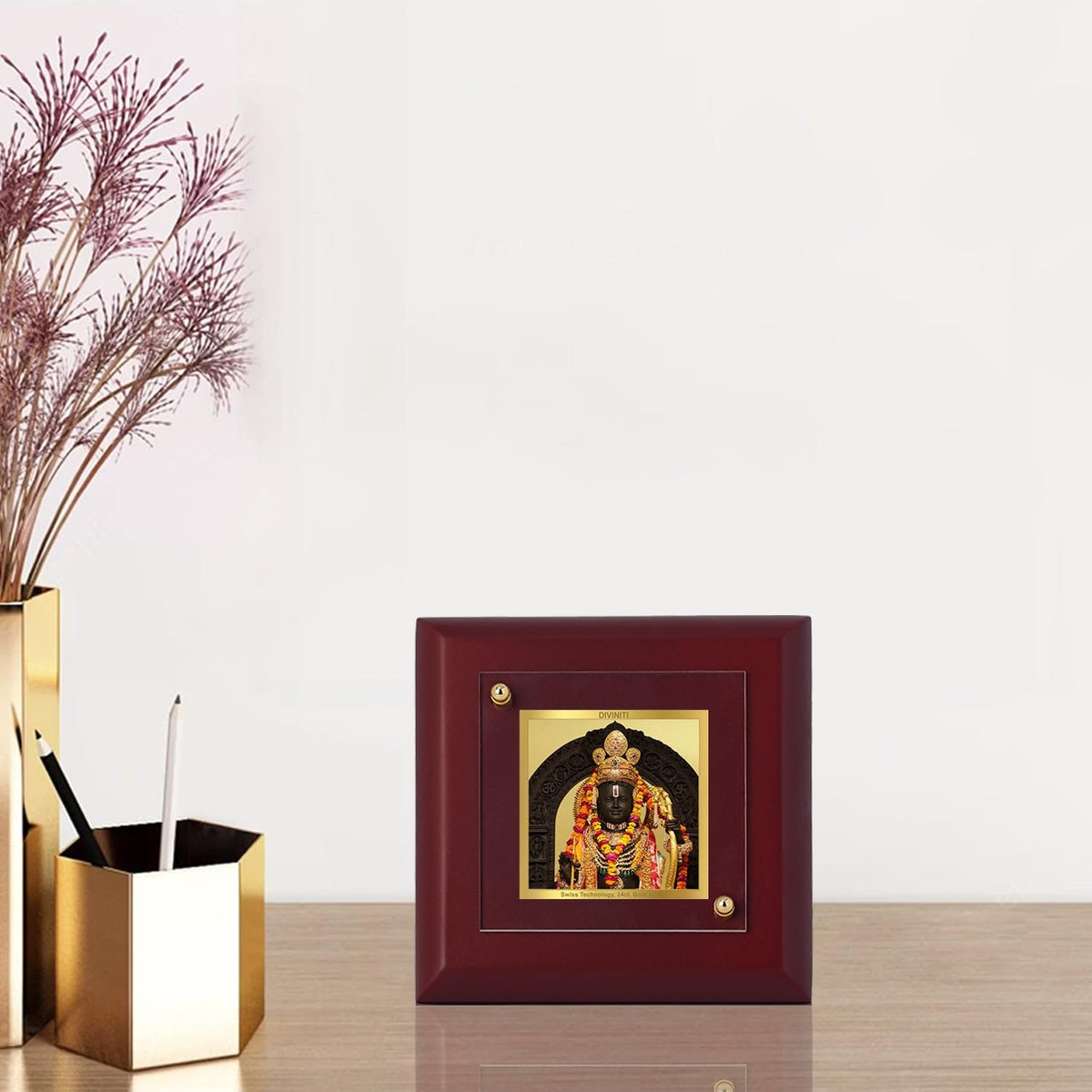 DIVINITI Ram Lalla 24K Gold Plated MDF Photo Frame | Premium Religious Table Top Frame for Home, Office & Prayer Room | Luxury Spiritual Gift Item for Housewarming, Festive Gifting | 10 x 10 CM