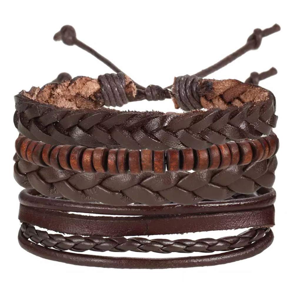 Shining Diva Fashion Brown Leather Stylish Bracelets for Men and Boys (Set of 4) (9891b)