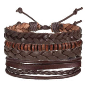 Shining Diva Fashion Brown Leather Stylish Bracelets for Men and Boys (Set of 4) (9891b)