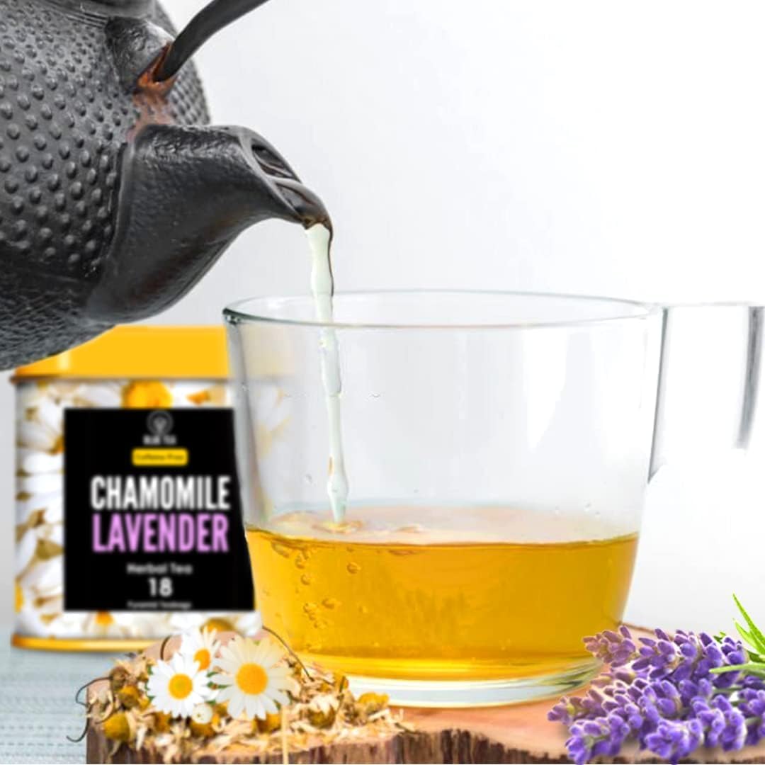 BLUE TEA - Chamomile Lavender Tea - 18 Tea Bags - Plant Based | SLEEP TEA | Herbal Tea - Caffeine Free - Flower Based - Non-Bitter | Premium Tin Pack