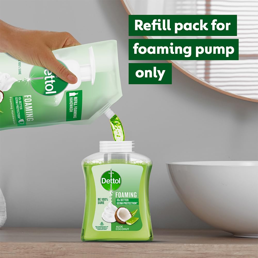 Dettol Foaming Handwash Pump - Aloe Coconut, 250ml | Rich Foam | Moisturizing Hand Wash | Soft on Hands