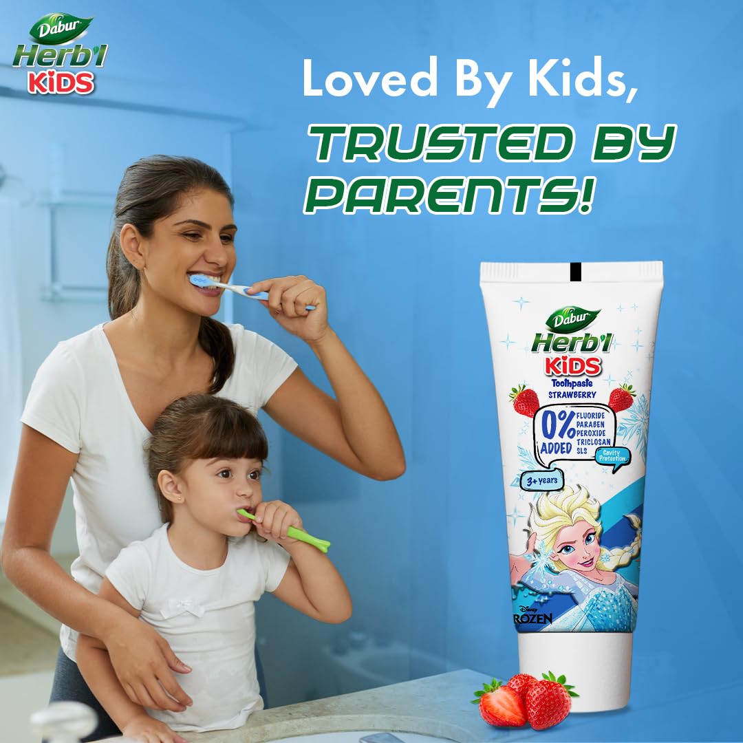 Dabur Herb'l Kids Elsa Frozen Toothpaste | 160g (Pack of 2 x 80g) | 3+ Years | Strawberry Flavour | No added chemicals | Cavity protection | Healthy Gums | SLS & Flouride free