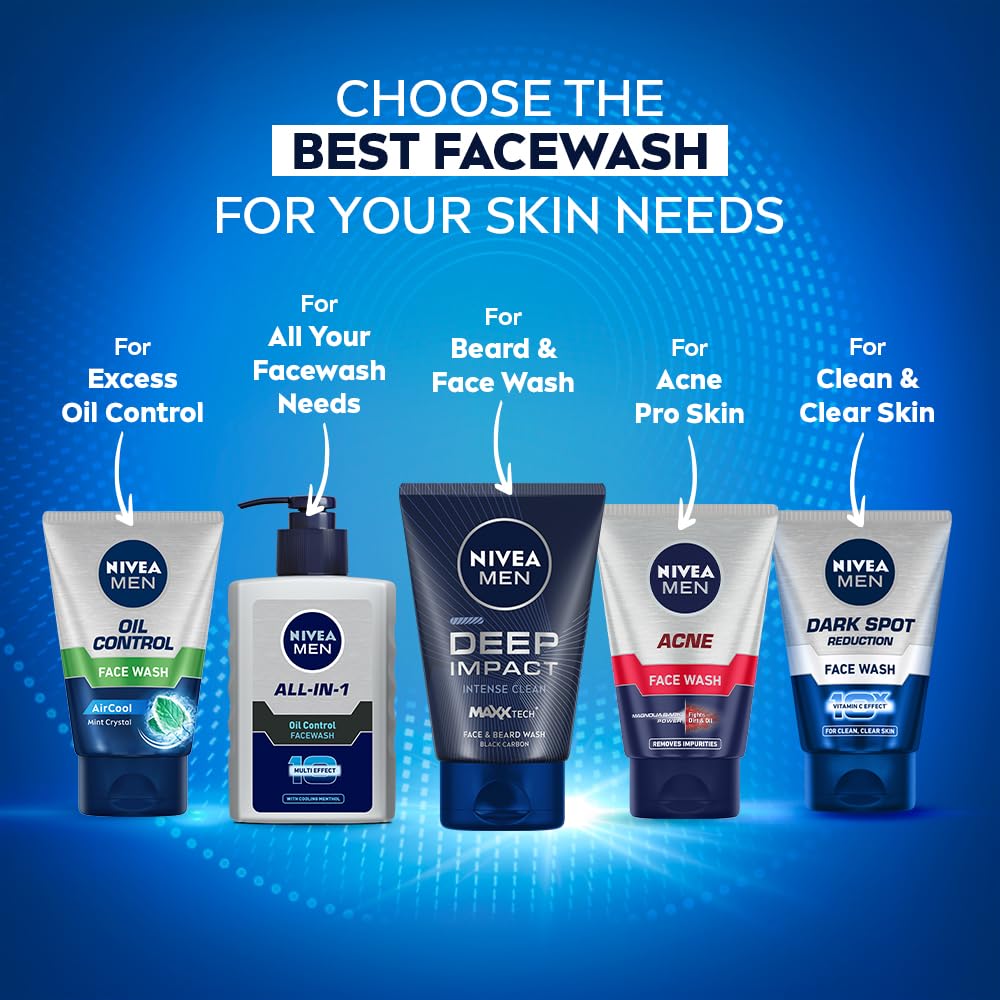 NIVEA MEN Deep Impact Face Wash 100g | With Black Carbon | Intense Clean, For Beard & Face | Removes Oil and Impurities