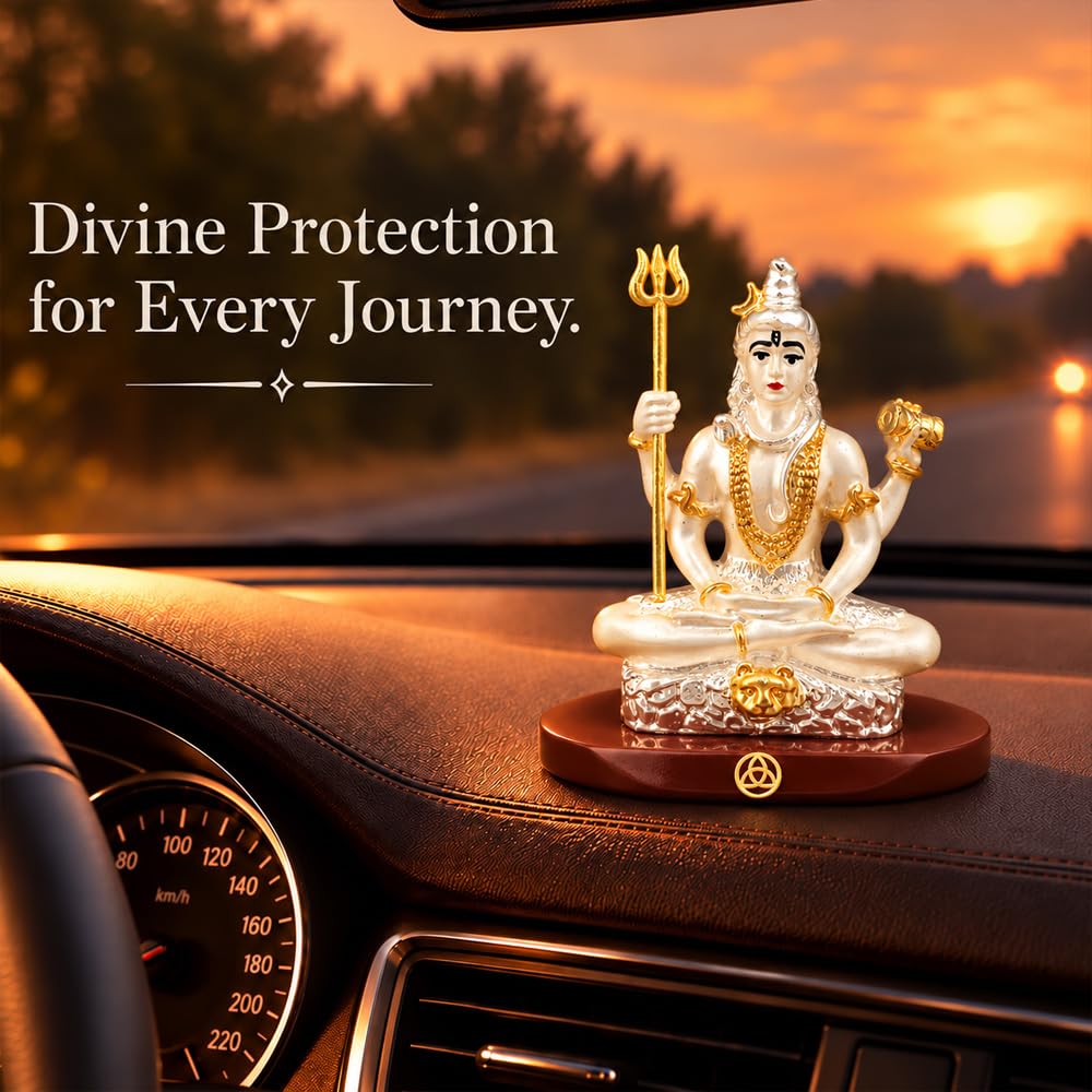 DIVINITI Premium Dual Tone Lord Shiva Idol with Silver-Tone Finish & Gold Accents | Mahadev Shiv Ji Showpiece with Decorative Base & Premium Gift Box | Home, Mandir, Office & Gifting | 8 x 7 cm