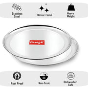 Parage 6 Pieces Stainless Steel 12 inch Raj Bhog Plate Set/Dinner Set/Thali Set/Kitchenware for Home & Restaurants/Family Use, Silver