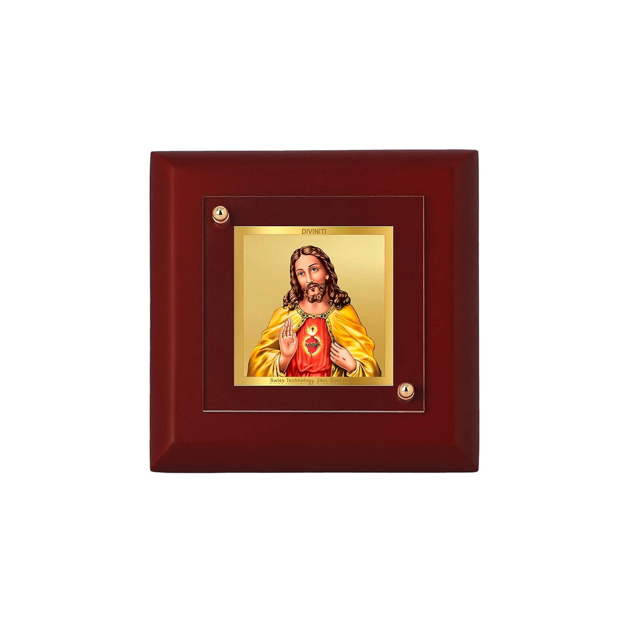 DIVINITI Jesus Christ 24K Gold Plated MDF Photo Frame|Premium Christian Table Top Frame for Home, Office & Prayer Room|Luxury Spiritual Gift Item for Housewarming, Festive Gifting|10 x 10 CM