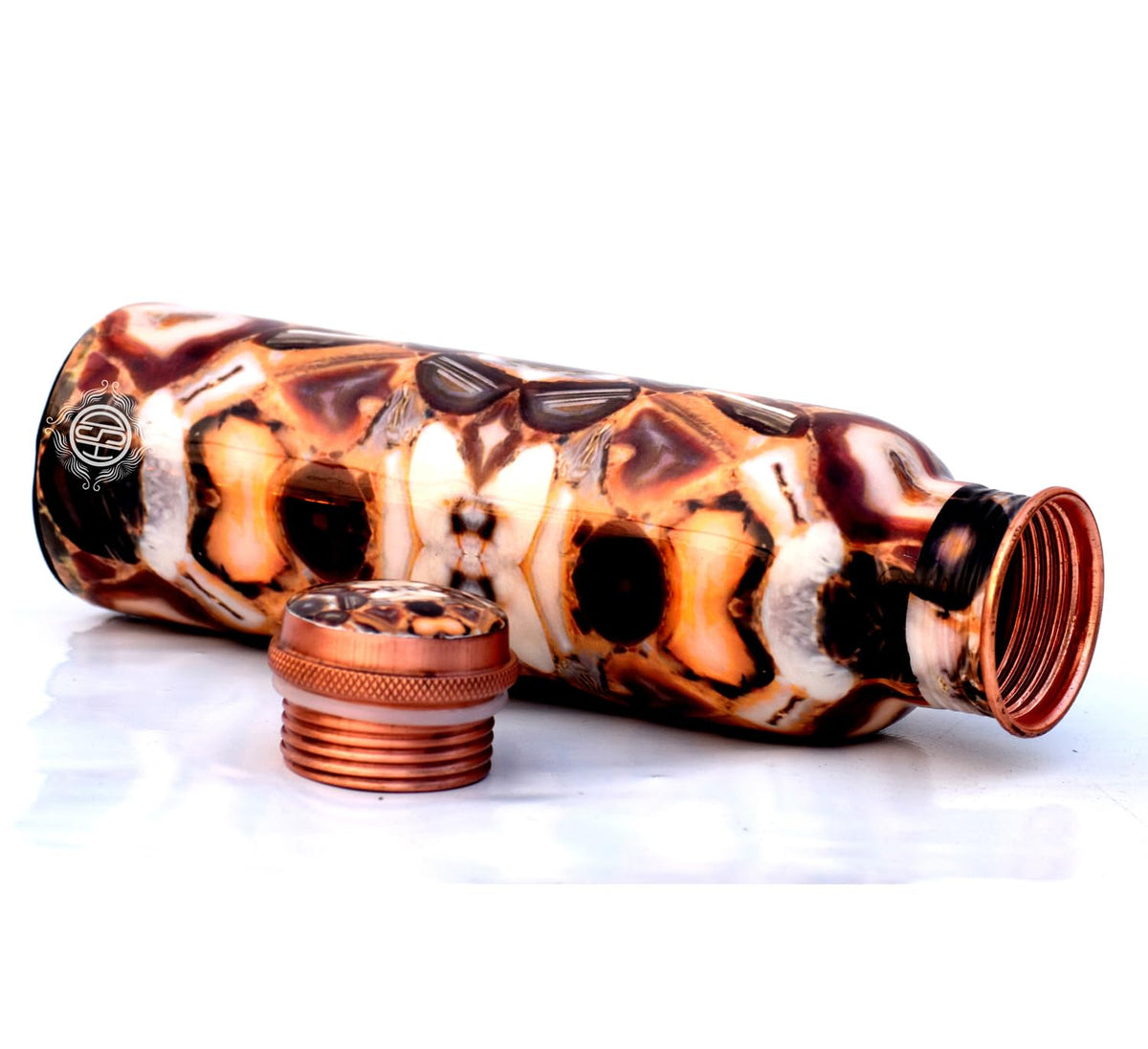 DSH Copper Bottles for 1 Litre Printed with Art Work, Travelling Purpose Bottles, Yoga Ayurveda Healing, 1000 ML (Design SM 13)